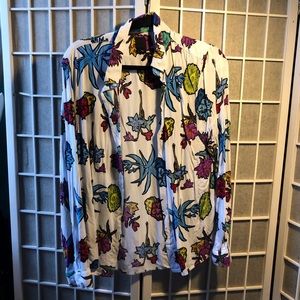 White Floral Print button up